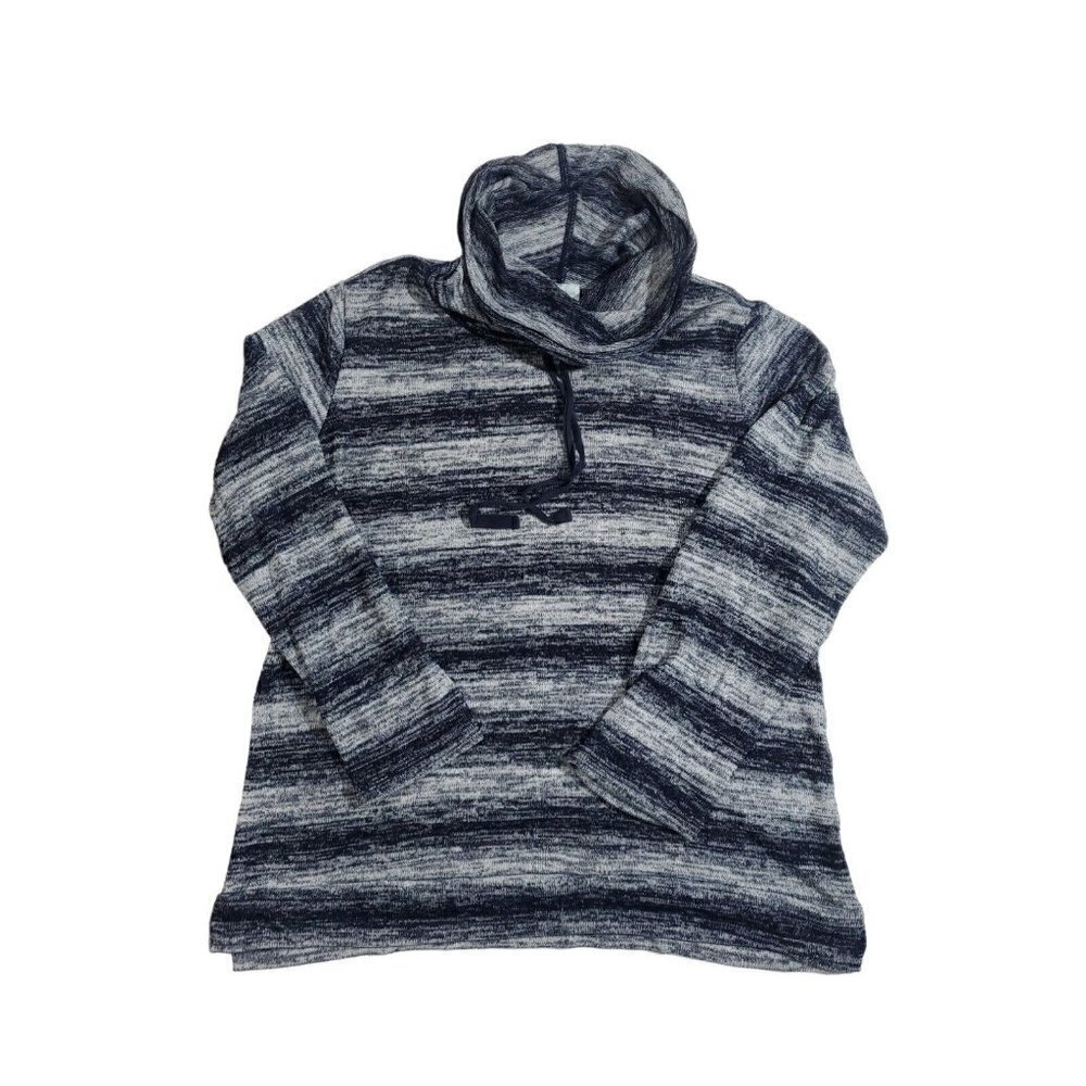 Sunday Women's Blue White Tie Cowl-Neck Light Sweater Size Large